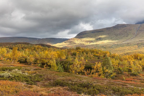 Sarek National Park in Lapland view from the mountain, autumn, Sweden, selective focus — 스톡 사진