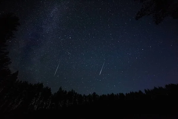 Um milhão de estrelas à noite. longa exposição. Chuva de meteoros. Via leitosa — Fotografia de Stock