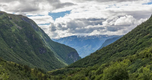Wonderful view of the Green Valley in the mountains of Norway, selective focus — Stok fotoğraf