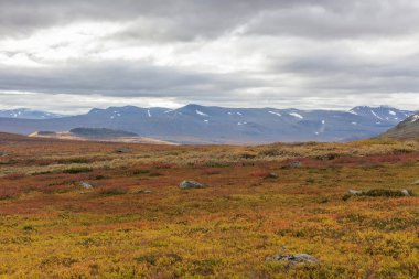Laponya 'daki Sarek Ulusal Parkı gökyüzünden seçici bir odak noktası