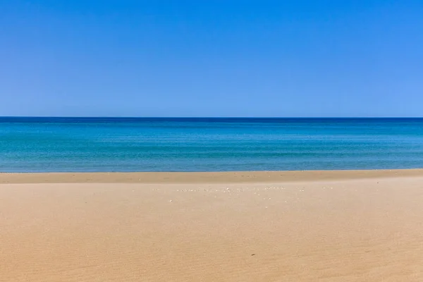 View Blue Sea Waves Sandy Beach Horizon Line Caspian Sea — Stock Photo, Image