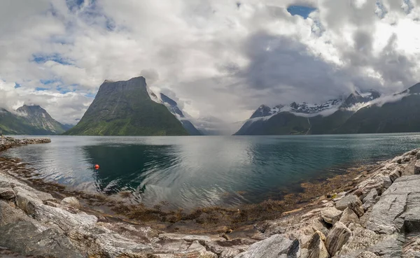 Panoramablick Auf Das Ende Des Fjords Schöne Norwegische Landschaft Blick — Stockfoto