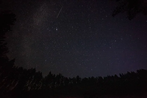Millón Estrellas Por Noche Larga Velocidad Obturación Lluvia Meteoritos Vía — Foto de Stock