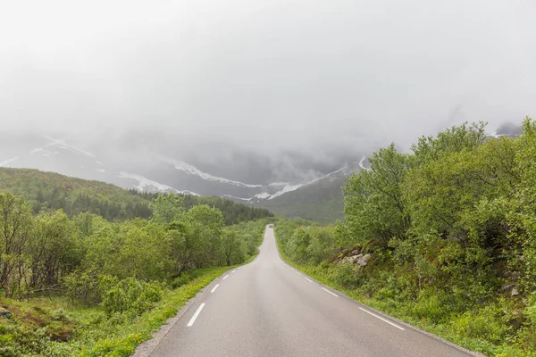 Дорога Проходящая Долине Между Горами Норвегии Избирательный Фокус Проходящий Долине — стоковое фото