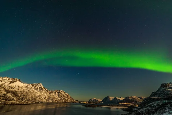 Aurora Borealis Tromso Noruega Frente Fiordo Noruego Temporada Invierno Larga — Foto de Stock