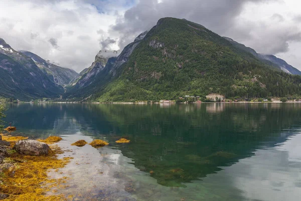 Кінець Фіорду Красивий Норвезький Пейзаж Вид Фіорди Норвезький Ідеальний Фіорд — стокове фото