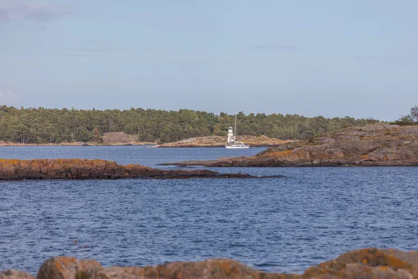 Vue Sur Côte Suédoise Une Mer Baltique Avec Lourds Nuages — Photo
