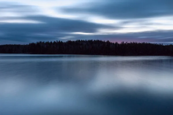 Coucher Soleil Sur Lac Lac Reflète Les Nuages Coucher Soleil — Photo