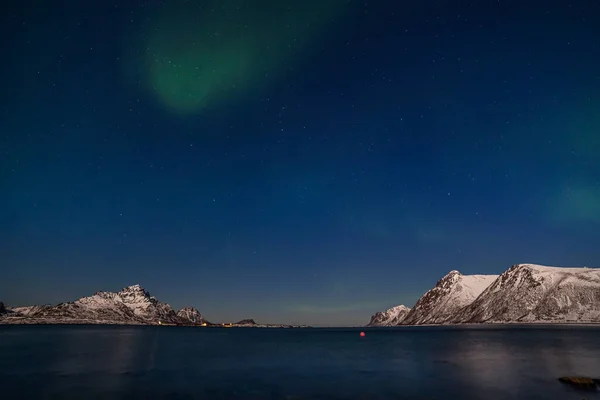 Aurora Borealis Tromso Noruega Frente Fiordo Noruego Temporada Invierno Larga — Foto de Stock