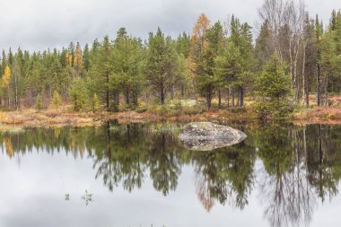 Sarek Ulusal Parkı 'nın Arktik dağlarındaki Dağ Gölü.
