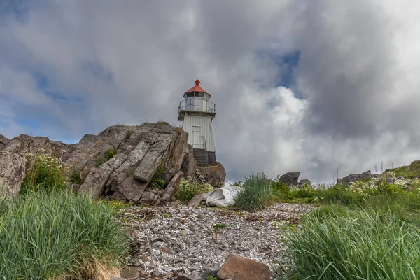 Die Überreste Eines Wals Neben Einem Leuchtturm Norwegen — Stockfoto