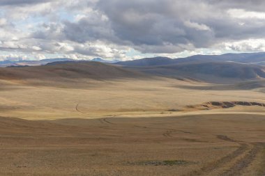 Moğolistan 'ın çayır manzarası. Moğolistan manzarası. Altai Dağları