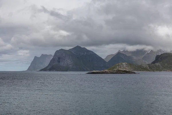 Beautiful View Norwegian Fjords Turquoise Water Surrounded Cloudy Sky Selective — Stock Photo, Image