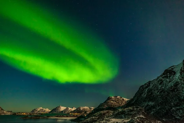 Luces Polares Aurora Boreal Luces Boreales Con Muchas Estrellas Cielo — Foto de Stock