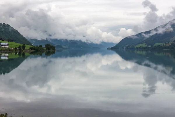 Beautiful Norwegian Landscape View Fjords Norway Ideal Fjord Reflection Clear — Stock Photo, Image