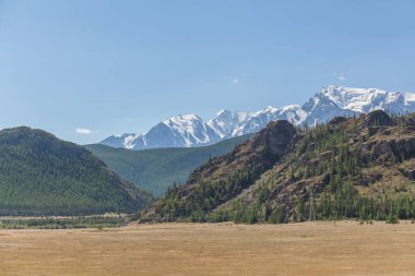 Belukha Dağı manzarası. - Rusya. Belukha Dağı, Altai 'nin Altın Dağları adlı Dünya Mirası Alanının bir parçasıdır..