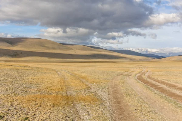 Estrada Deserto Ásia Central Entre Altai Russo Mongólia — Fotografia de Stock