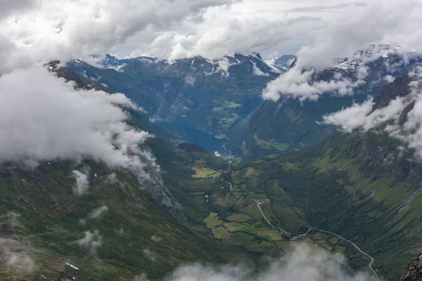 Norwegian Summer Landscape Beautiful View Atlantic Ocean Geiranger Fjord Snow — Stock Photo, Image