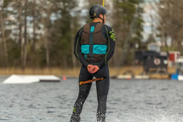 Fagersta Suède Maj 2020 Wakeboarder Surfant Sur Lac — Photo