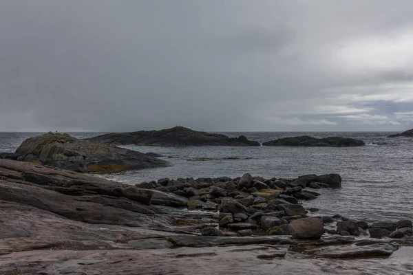 美しいノルウェーの風景 フィヨルドの眺めだ澄んだ水のノルウェーの理想的なフィヨルドの反射曇りの天気で 選択的焦点 — ストック写真