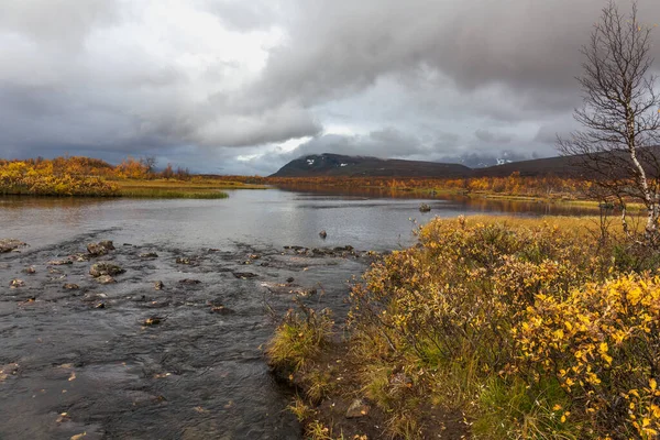 Vista Vale Norte Suécia Sarek National Park Clima Tempestuoso Outono — Fotografia de Stock
