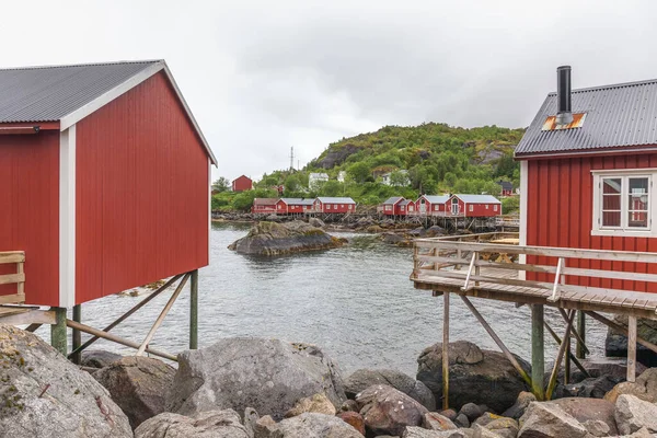 Nusfjord Auténtico Pueblo Pescadores Con Casas Tradicionales Rorbu Rojo Invierno — Foto de Stock