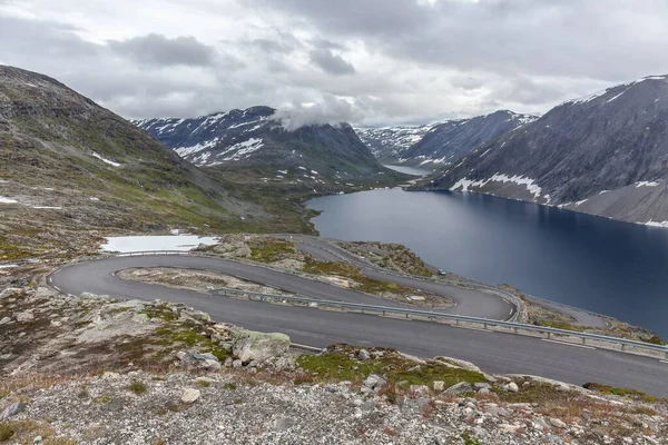 Sulla Strada Luogo Osservazione Montagna Dalsnibba Geiranger Fiordo Norvegia Focus — Foto Stock