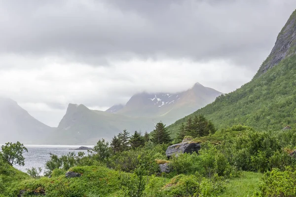 Norvég Táj Fjord Hegyek Norvégia Színes Reggeli Jelenet Norvégiában — Stock Fotó