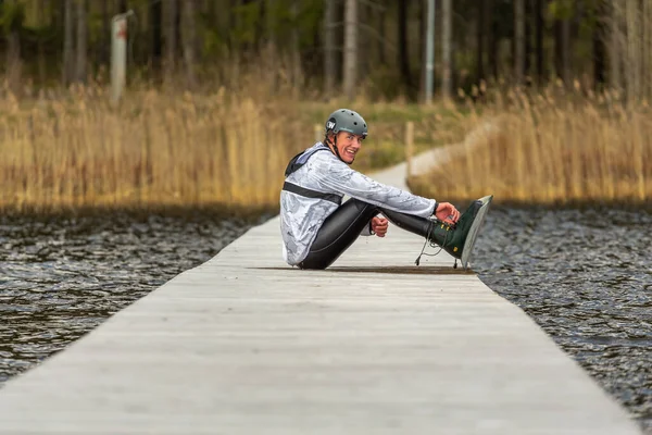 Fagersta Sveç Maj 2020 Gölde Wakeboard Yapan Gençler — Stok fotoğraf