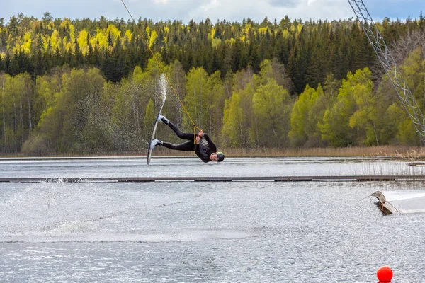 Fagersta Švédsko Maj 2020 Teenager Boy Wakeboarders Lake Physical Education — Stock fotografie