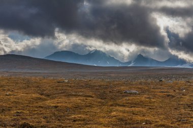 Sonbaharda İsveç 'in kuzeyinde Sarek Ulusal Parkı, seçici odaklı