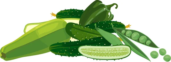 Σύνθεση Διαφορετικών Πράσινων Λαχανικών Που Απομονώνονται Λευκό Φόντο — Διανυσματικό Αρχείο