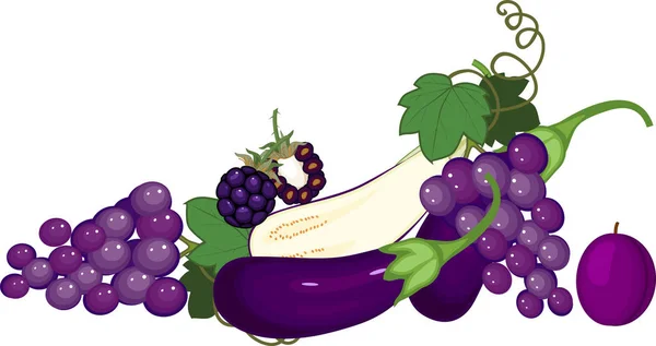 Composición Diferentes Verduras Frutas Púrpuras Aisladas Sobre Fondo Blanco — Vector de stock