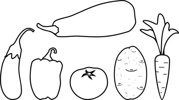 Coloring Page Set Different Vegetables — Stock Vector