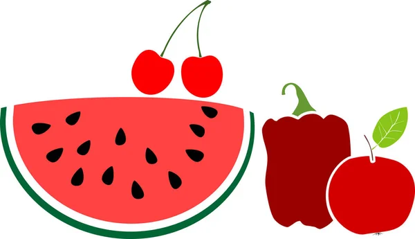 Série Fruits Légumes Rouges Style Plat Isolés Sur Fond Blanc — Image vectorielle