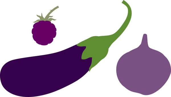 一套紫色水果和蔬菜 呈扁平型 背景为白色 — 图库矢量图片