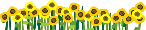Gelbes Sonnenblumenfeld Isoliert Auf Weißem Hintergrund Blütenrand — Stockvektor