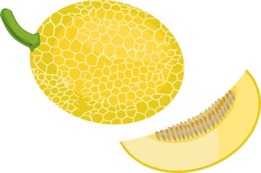 Beyaz arka planda izole edilmiş dilimlenmiş olgun sarı kavun.