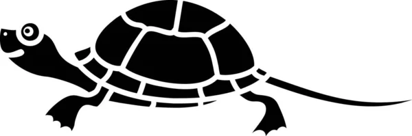 Svart Siluett Söta Tecknade Kläckning Europeiska Damm Sköldpadda Vit Bakgrund — Stock vektor