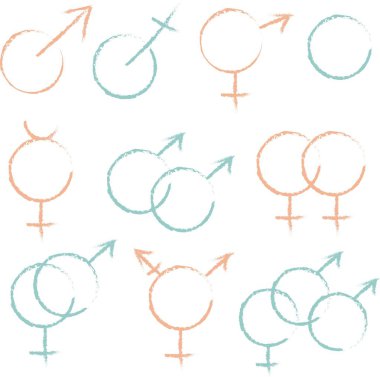 Vector icons of gender symbols and combinations. Female, male, transgender symbols - vector illustration. Simple vector gender symbols for design, t-shirts, notebooks, stickers, clothes, gift paper clipart