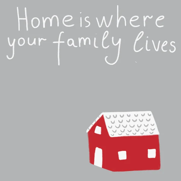 Home Your Family Lives Slogan Cute Red House Letters Hand — Stock Photo, Image