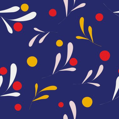 Mavi arkaplanda vektör çiçek deseni var. Kartpostal, poster, afiş, kıyafet vesaire için el çizimi illüstrasyon.