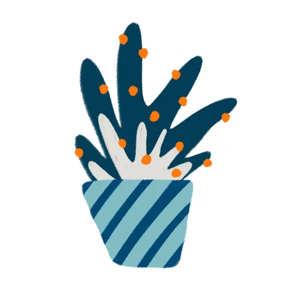 Home Plant Children Illustration Hand Drawn Blue Orange Plant Cute — 스톡 사진