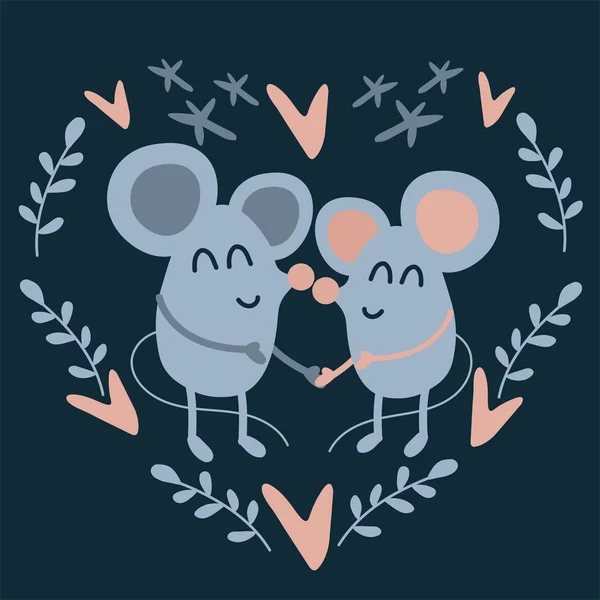 Unique Couple Mouse Illustration Dark Background Vector Image Children Clothes — Stock vektor