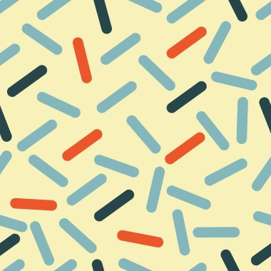 Hand drawn seamless pattern with short lines. Vector illustration with orange and blue lines. Background for wallpaper, fashion, children clothes, poster, cover, notebooks etc.