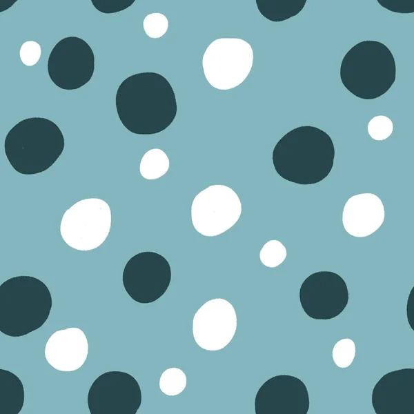 Hand Drawn Blue White Dots Ornament Abstract Spots Seamless Pattern — 스톡 사진