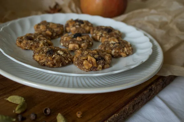 Food photography of raw food apple cinnamon raisin cookies