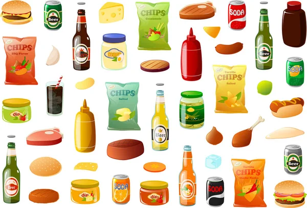 Vektorová Ilustrace Bbq Sady Různými Potravinářskými Položkami Složkami — Stock fotografie