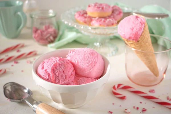 Food Photography Style Retro Diner Bowl Peppermint Ice Cream Whipped — Stock Photo, Image