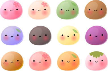 Mutlu yüzlü Japon tatlı mochi 'sinin vektör çizimi